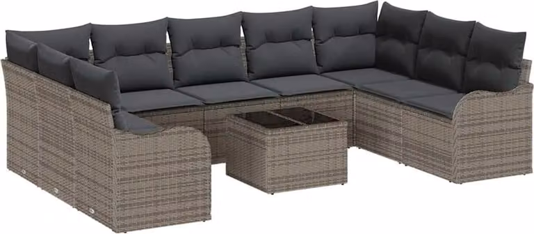 Set Divano da Giardino con cuscino 10 pcs Grigio Poly Rattan