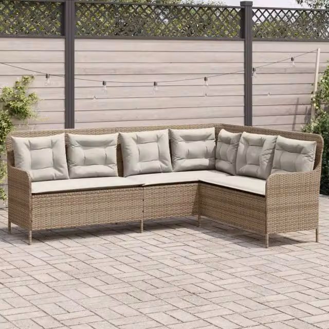 Divano da Giardino con Cuscini a L-Sofa da Giardino-Divano da esterno Beige in Polyrattan 390434