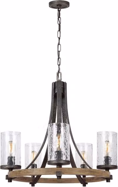 Lampadario Industrial Angelo Acciaio Anticato Metallo Vetro Grigio 5 Luci E27