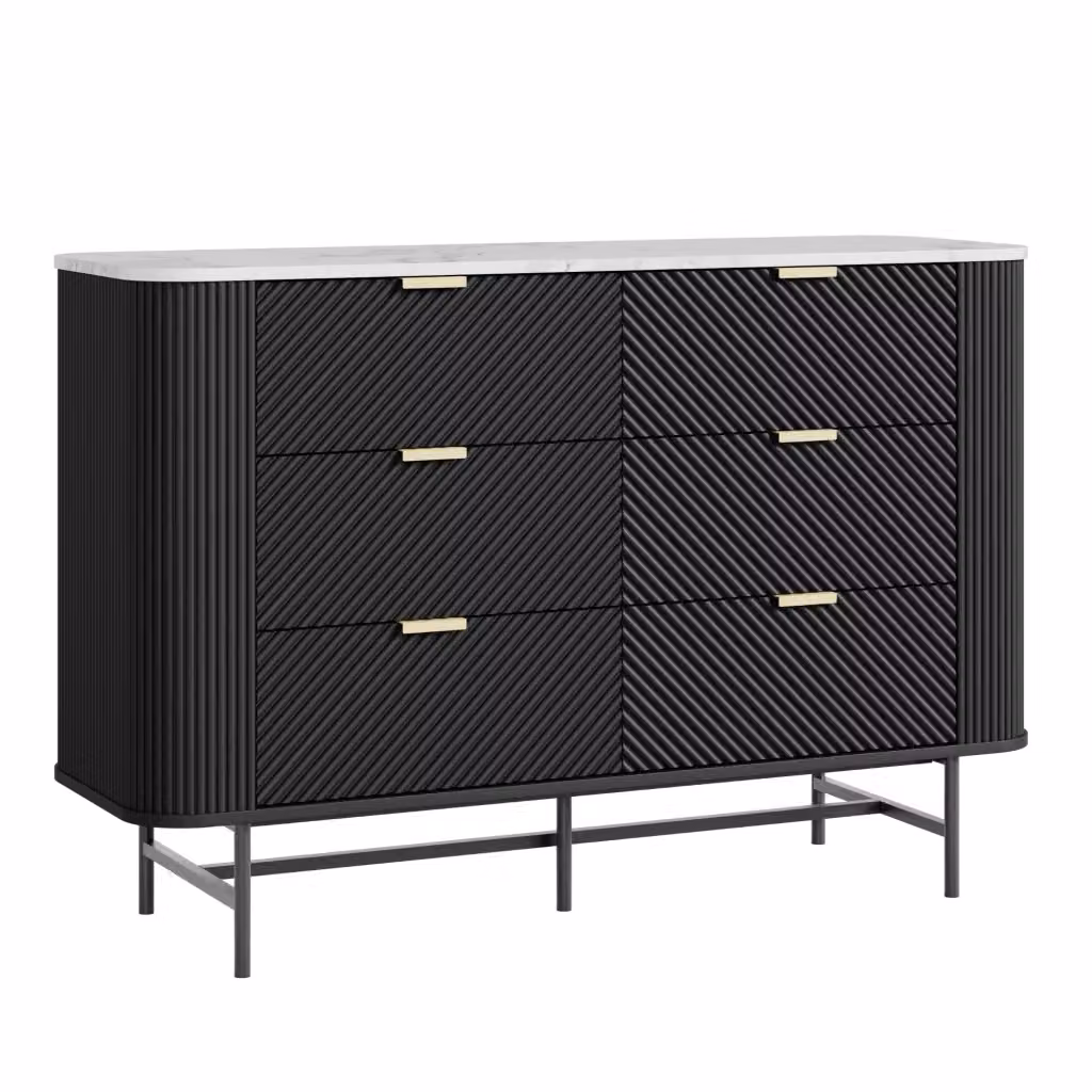 Cassettiera con 6 cassetti Olvehok en.casa, colore Nero e Effetto Marmo Bianco, L 120 x P 40 x H 81 cm – 2