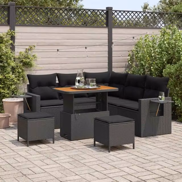 Set Divano da Giardino 8 pz Nero polyrattan 3361744