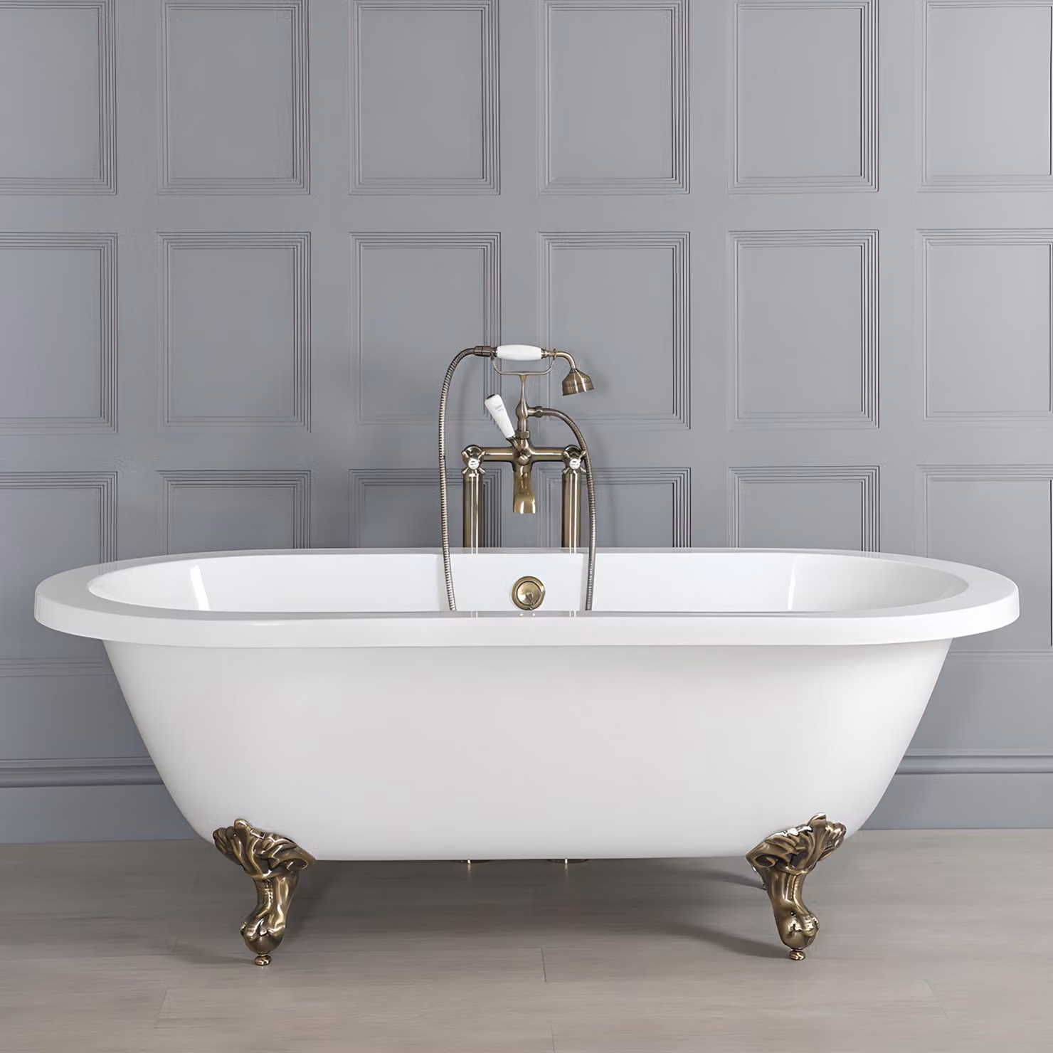 Vasca da Bagno Centro Stanza Ovale con Piedini in Oro Spazzolato 1780 x 825mm - Legend