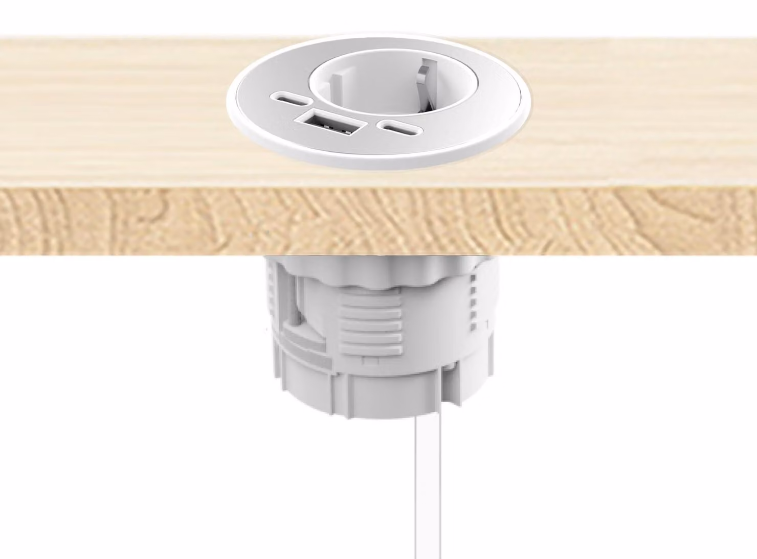 kalb | Presa da incasso rotonda Energon, singola 230 V 16 A, per mobili, bianca, USB-A e C
