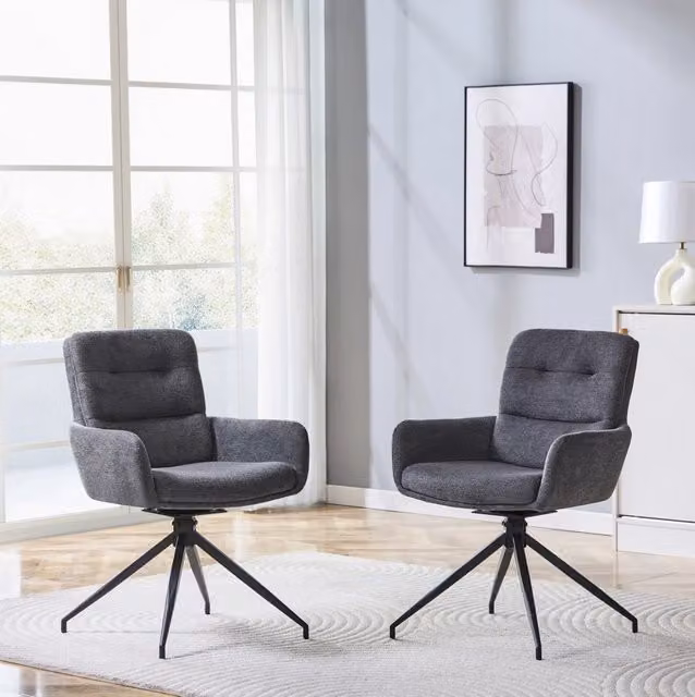 Sedia girevole ULEVR 360¡ã in tessuto grigio scuro con schienale imbottito e gambe in metallo nero