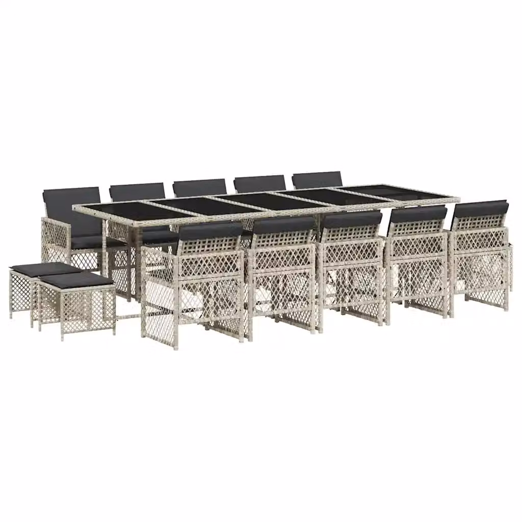 vidaXL Set da Pranzo da Giardino 15 pz in Polyrattan con Cuscini Grigio Antracite e Piano in Vetro – 2