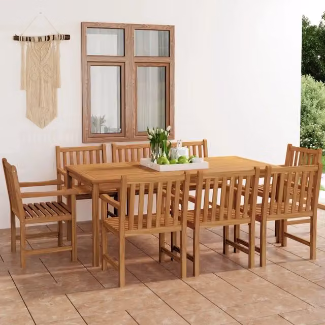 Set da pranzo da giardino vidaXL in legno di teak marrone, 9 pezzi, L: 200 cm, P: 100 cm