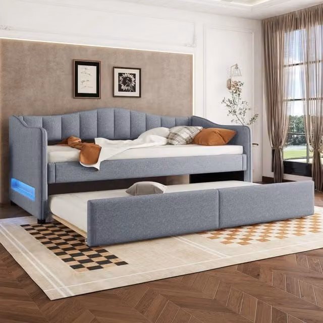 Tagesbett con letto estraibile lino grigio 90x200 cm