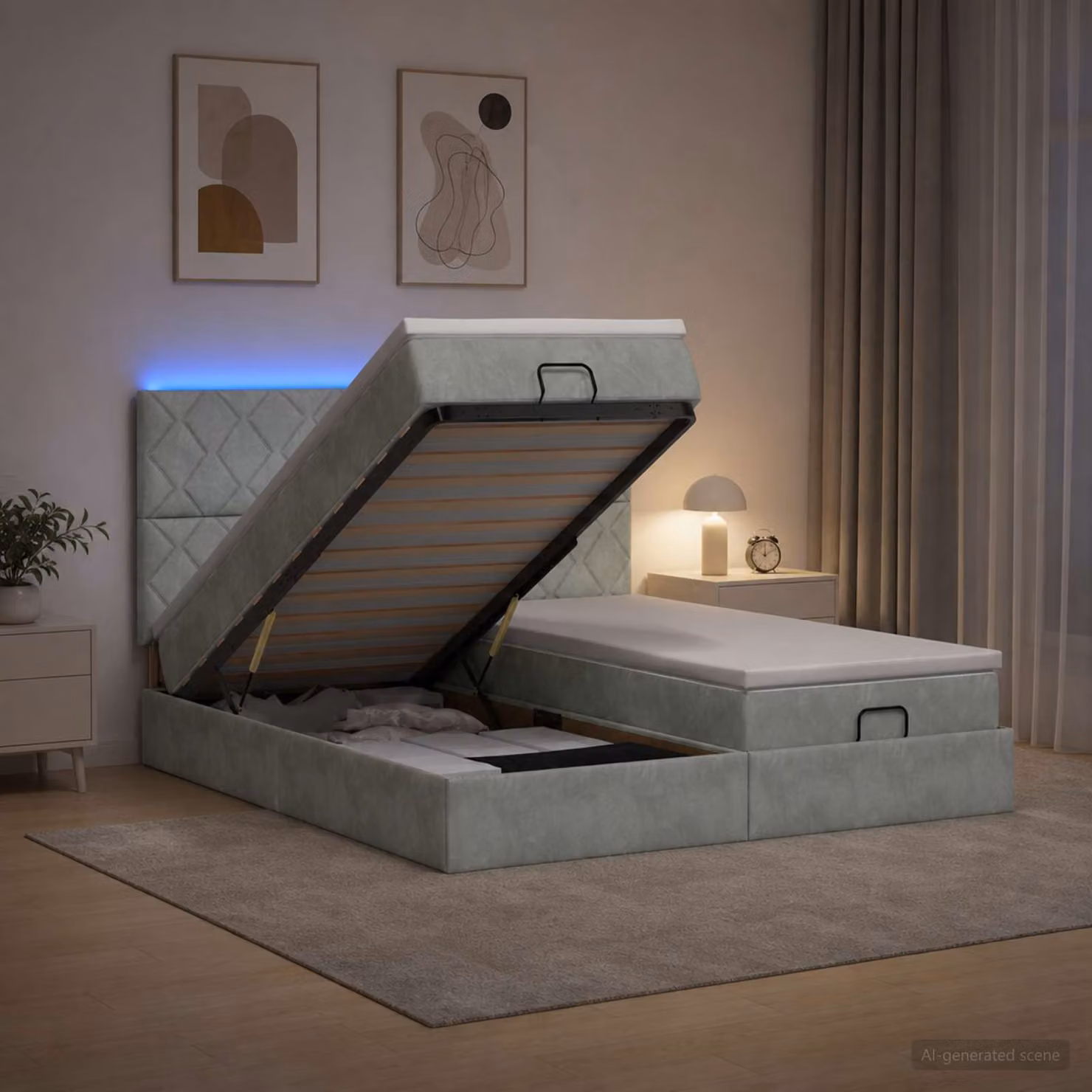 Letto Ottomano con Materasso e LED vidaXL Grigio Chiaro L: 200 cm, P: 200 cm, H: 88 cm