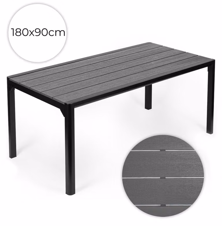 Tavolo da giardino in polywood per 8 persone, 180×90 cm, grigio