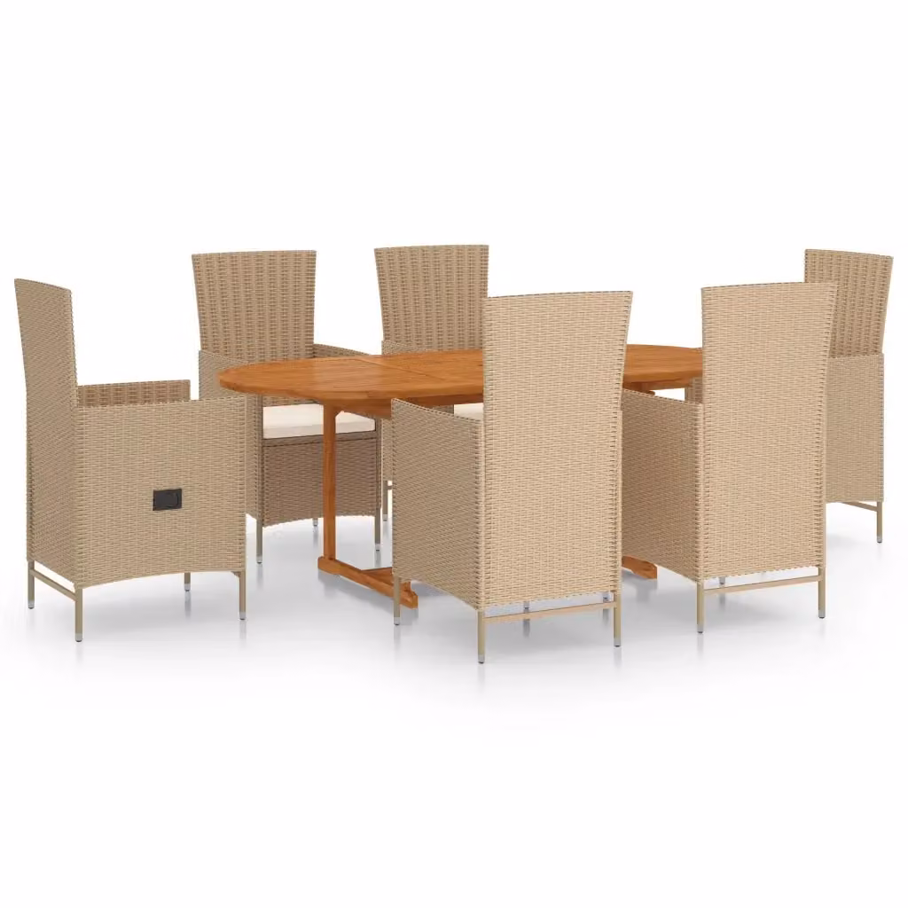 Set da giardino vidaXL in legno di acacia oliato con 7 pezzi, colore beige e bianco – 2