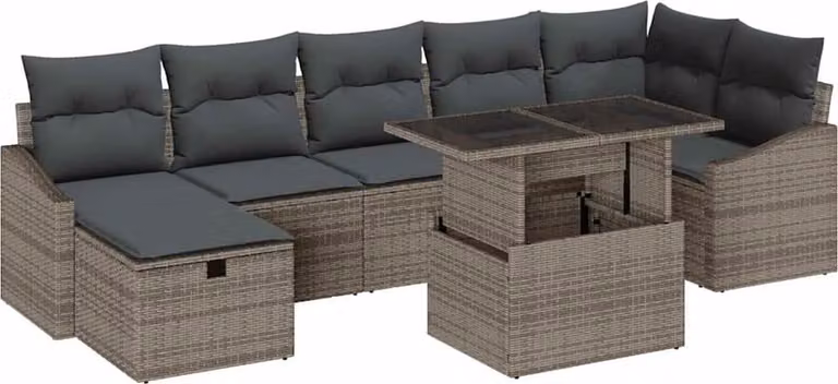 Set Divano da Giardino con cuscino 8 pcs Grigio Poly Rattan