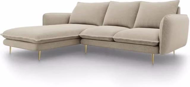 Divano angolare sinistro Vienna di Cosmopolitan Design, 5 posti in tessuto beige con cuscini inclusi, L: 255 cm, P: 170 cm, H: 95 cm