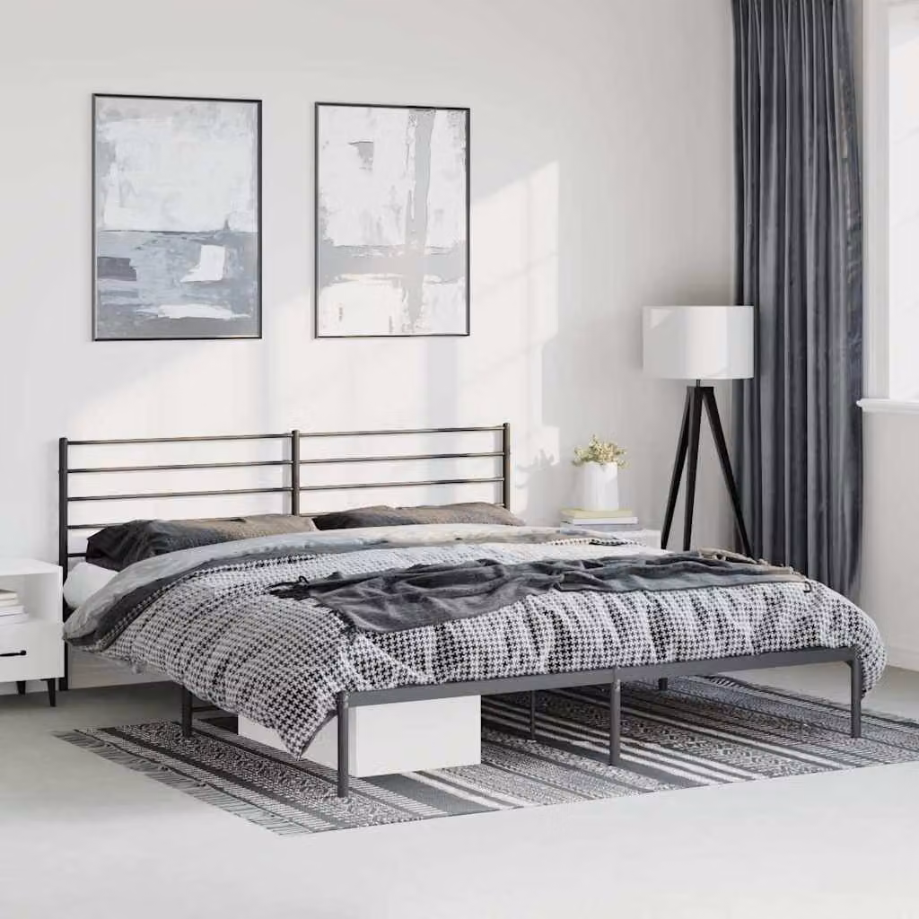 vidaXL Giroletto con Testiera in Metallo Nero L: 187 cm, P: 219 cm, H: 90 cm
