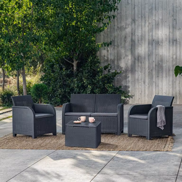 Dmora set Salotto da Esterno Barrhead Nero Antracite, 3 Posti Lavabile