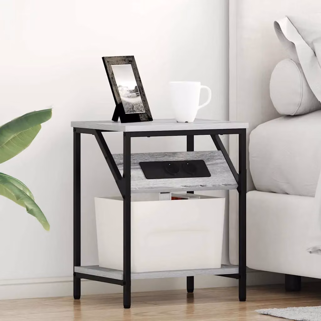 Set di 2 Armadi da Notte vidaXL in stile Rustico Grigio, L 38 cm x P 30 cm x H 48 cm