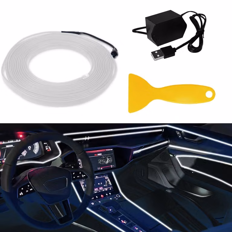 Striscia LED da 5 metri, bianca, con alimentazione USB, per illuminazione d'ambiente, ideale per la decorazione degli interni dell'auto, con bordo di 6 mm