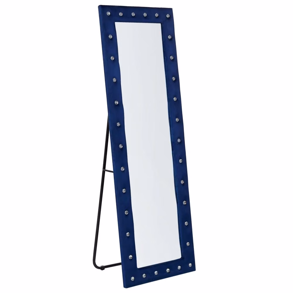 Specchio da terra Beliani con cornice decorativa in velluto blu e strass, design glamour, L: 50 cm, H: 150 cm – 2