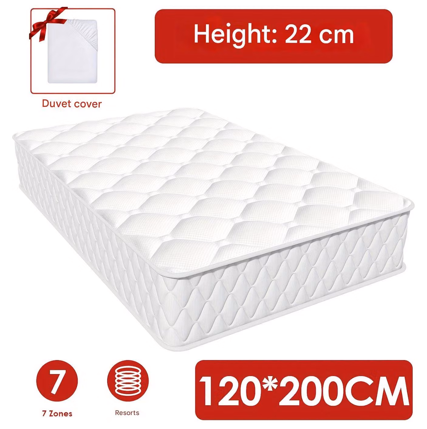 Materasso a molle insacchettate - Materasso - Materasso per il letto - Materasso a 7 zone - Materasso con molle indipendenti - 120x200x22 cm