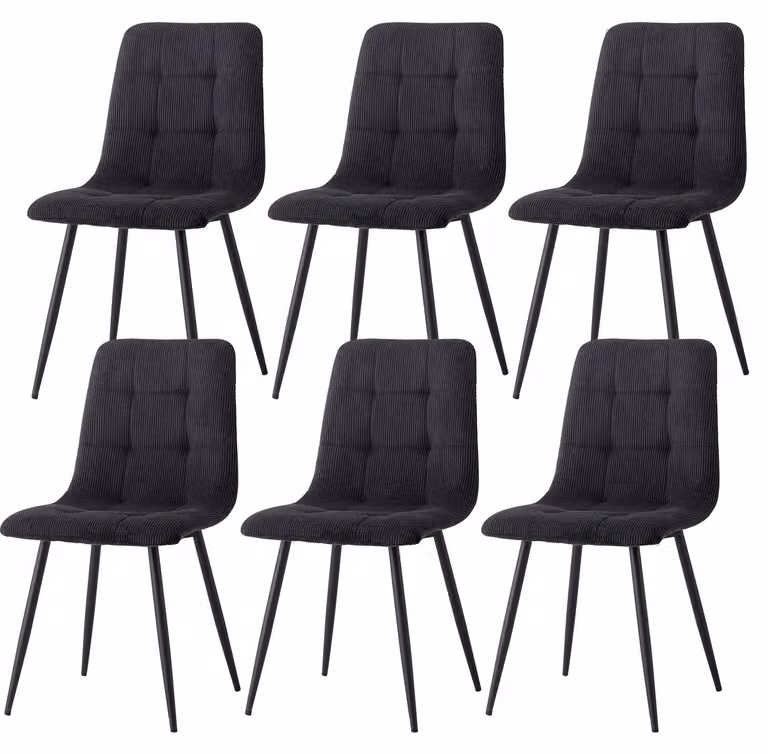 Sedie da pranzo - Sedie da pranzo moderne - Set da 6 - Nero - Rivestimento in corda - Imbottite - Gambe in metallo - Senza braccioli