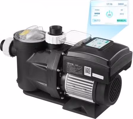 Pompa di filtrazione VEVOR a velocità variabile da 2200 W per piscine fuori terra e interrate, portata 43000 L/h, colore nero
