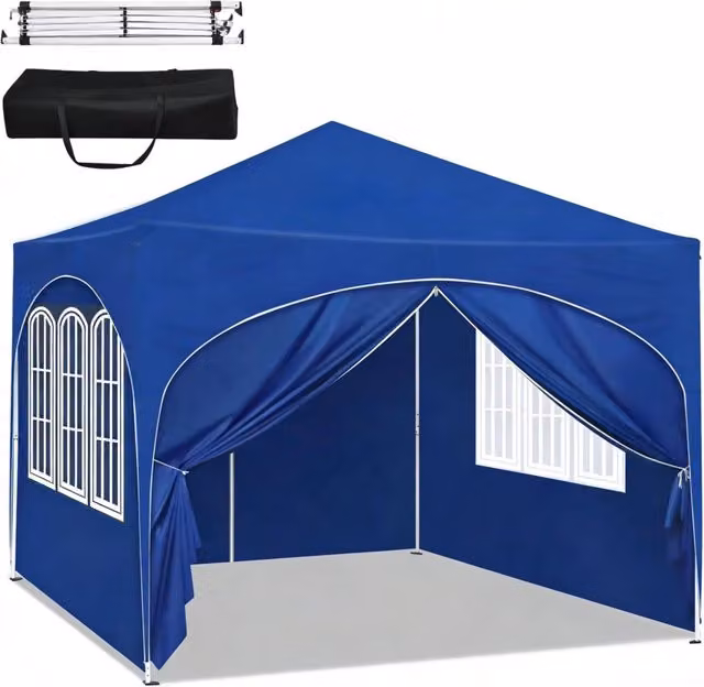 Gazebo da giardino pieghevole 3x3 m blu, struttura in metallo, con borsa