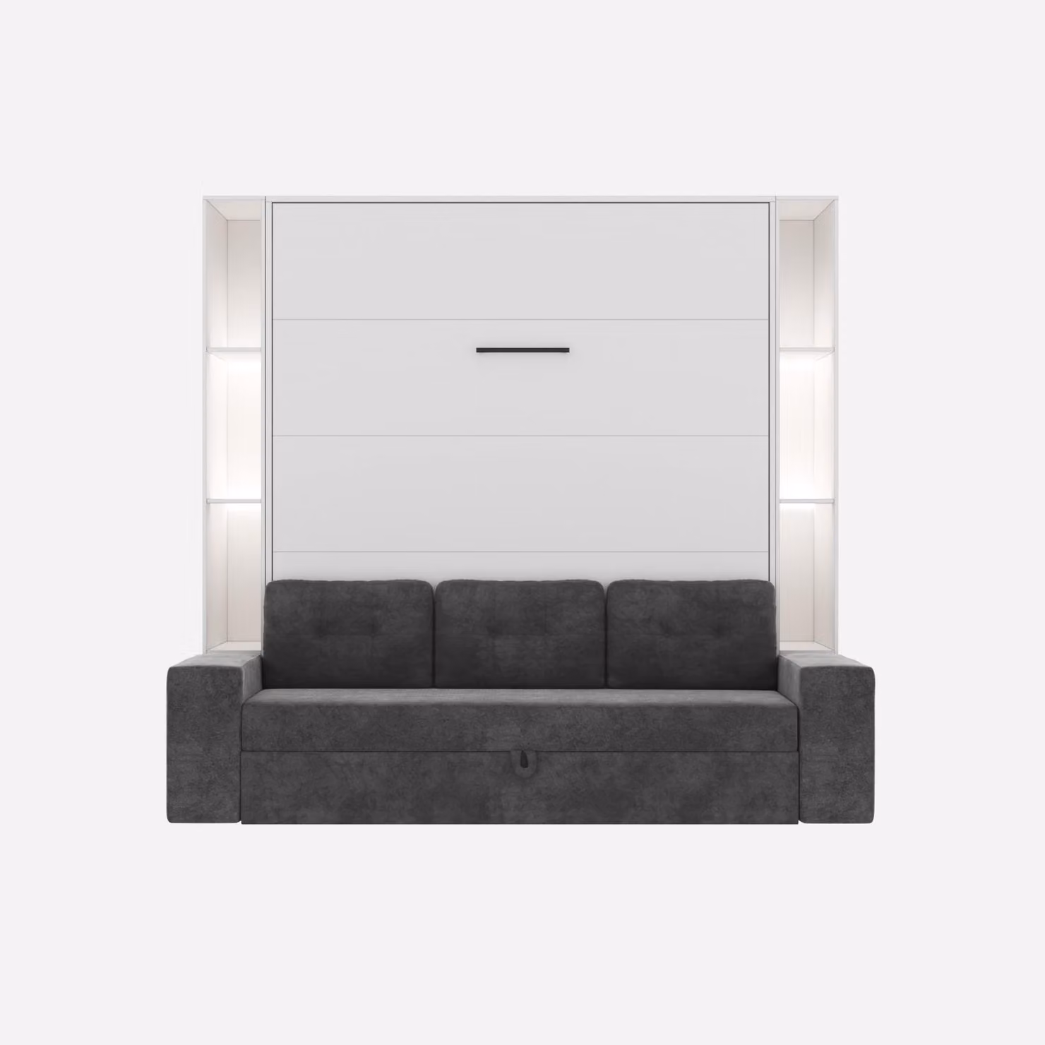 SMARTBett SET Letto a scomparsa M3 160x200 (profondità 55cm) verticale incl. divano antracite + 2 mensole LED STA.2.0021 Bianco