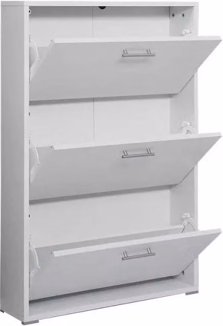 Scarpiera Salvaspazio GIORDANOSHOP con 3 Ante e scompartimenti basculanti, Bianco Frassino, L: 72,3 cm, P: 18,1 cm, H: 108,3 cm