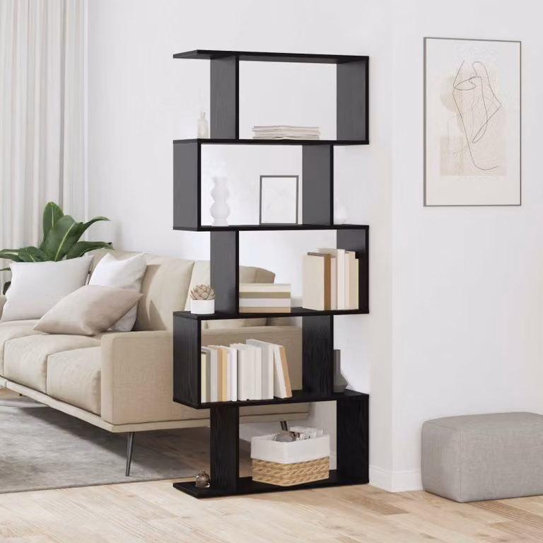 Armadio per Libri Moderno vidaXL con 5 Livelli in MDF, Colore Rovere e Nero, L: 70 cm, P: 24 cm, H: 161 cm