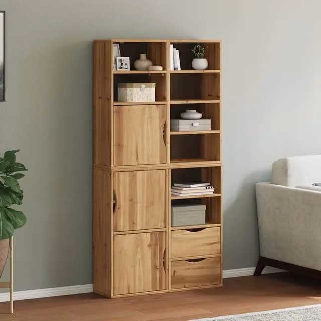 Set di 4 armadietti laterali vidaXL in legno massello di pino color marrone con ante a battente e ripiani interni, L/P/H: 40 x 24 x 79 cm – 1