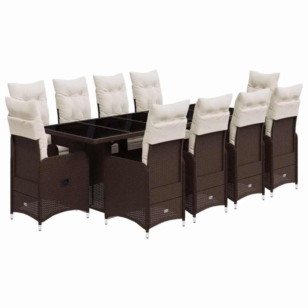 Set Bistrò da Giardino 11 pz con Cuscini in Polyrattan Marrone