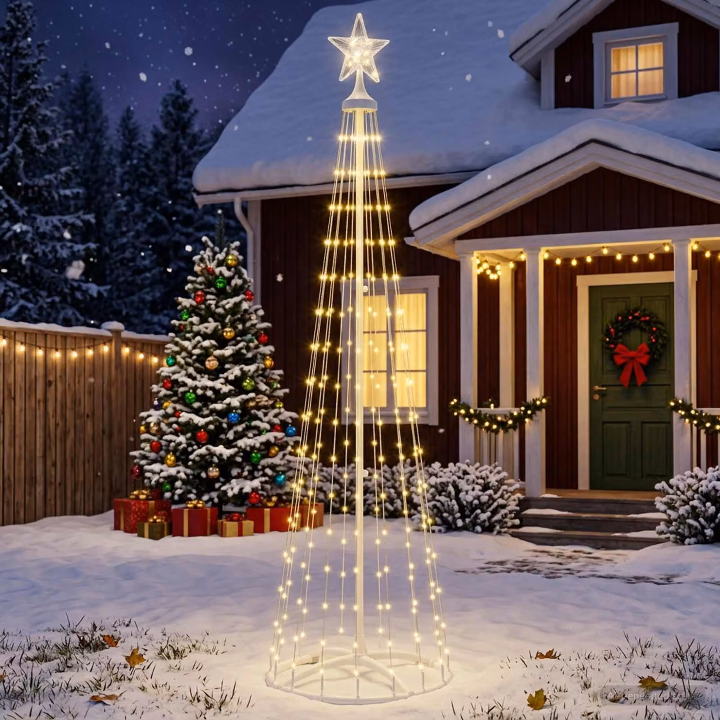 vidaXL Albero di Natale a cono LED 180 cm 250 LED Bianco caldo Acciaio