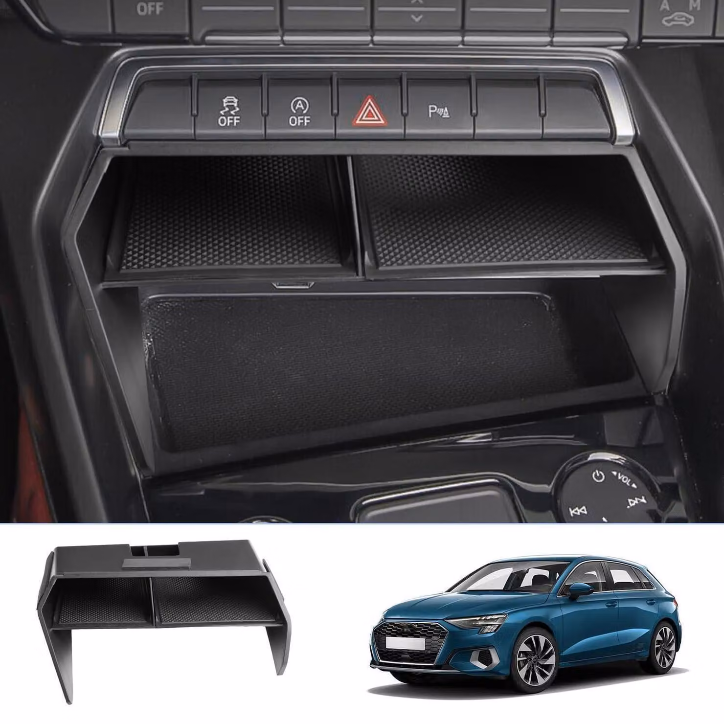 Contenitore portaoggetti per la console centrale, compatibile con Audi A3 8Y, modelli dal 2021 al 2024, realizzato in plastica ABS