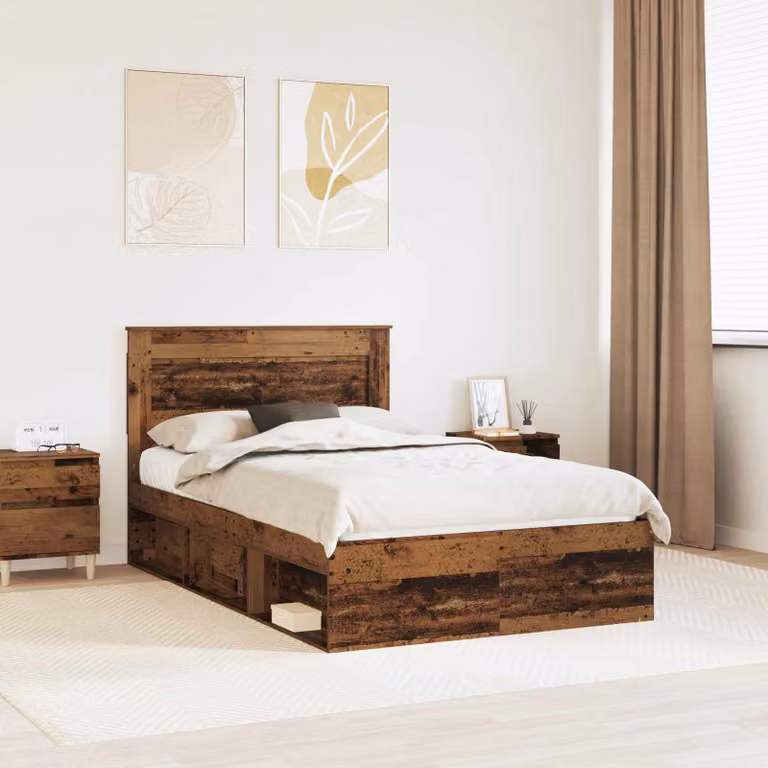 Struttura letto moderna vidaXL in pino massello marrone con cassetti L: 138 cm, P: 200 cm, H: 100 cm