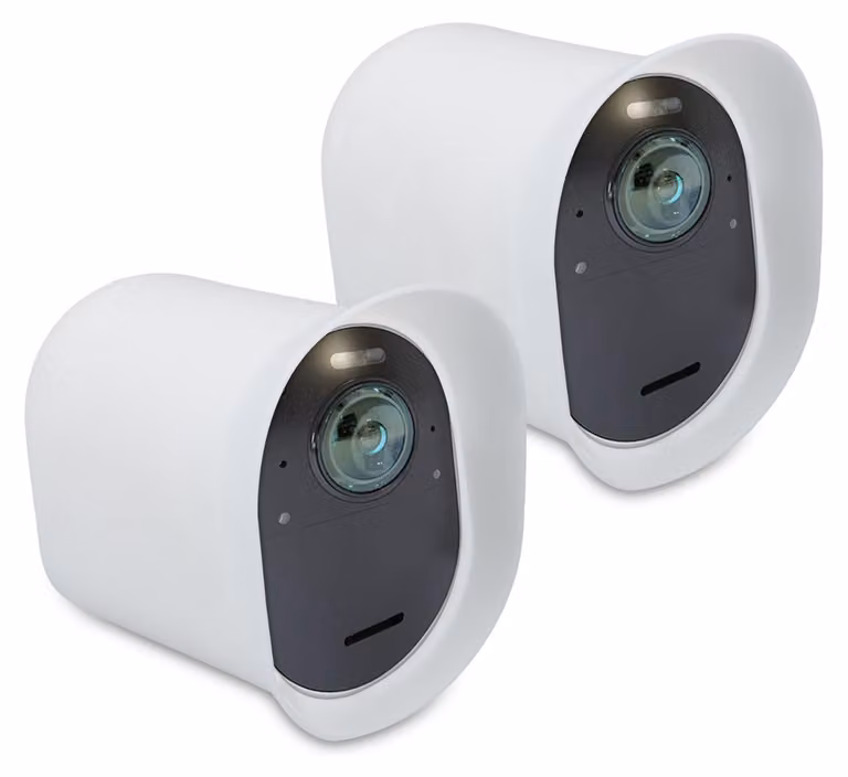 kwmobile Custodia doppia per Arlo Ultra / Arlo Pro 3 / Pro 4 - Custodia in silicone per telecamera di sorveglianza - Copertura parasole - Custodia per telecamera bianca