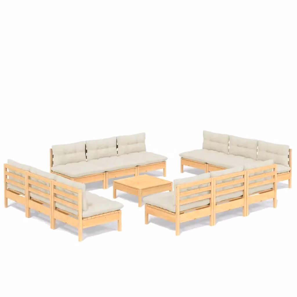 Set Salotto da Giardino a L vidaXL in Legno di Pino con Cuscini Beige 13 Pezzi – 2