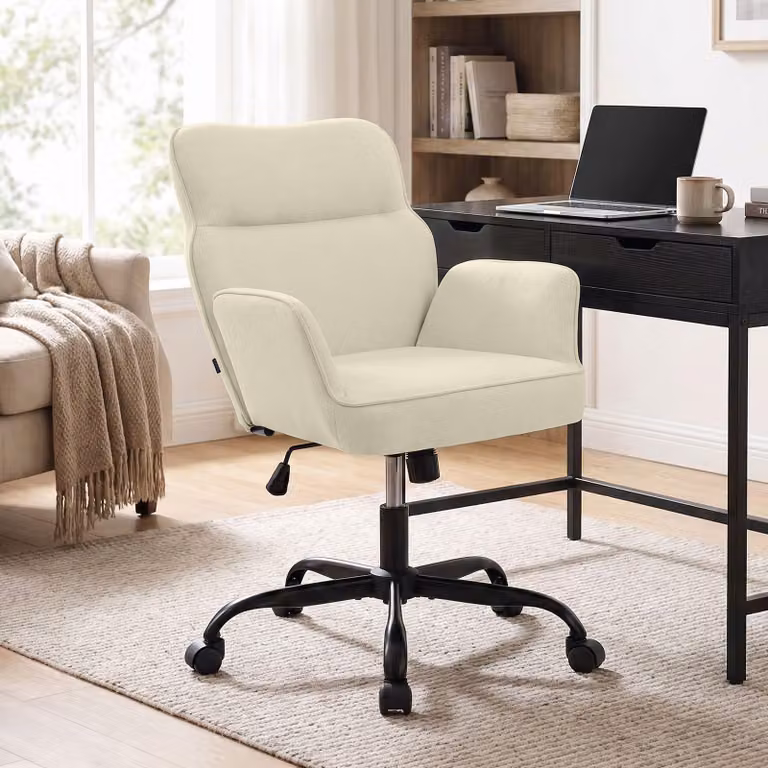 Sedia da ufficio CLP Amado, rivestita in tessuto, regolabile in altezza, girevole a 360°, con schienale fino a 135 kg | Colore: crema