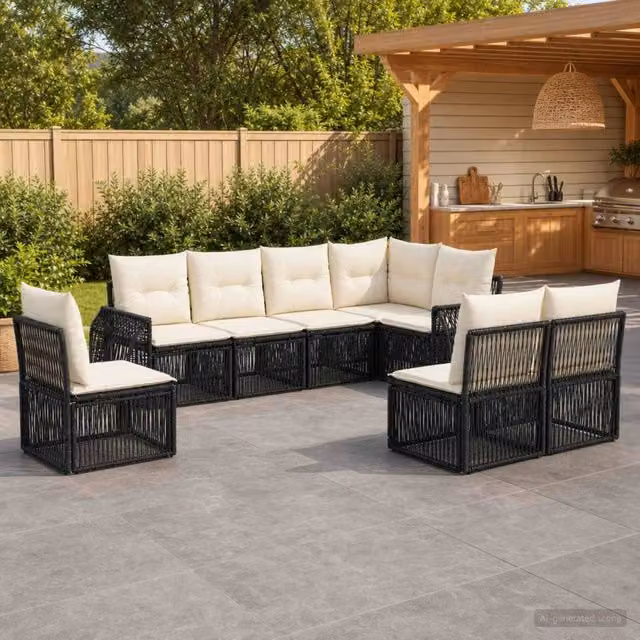 Set Divano da Giardino 8 pz Nero e Bianco Crema polyrattan 3435433