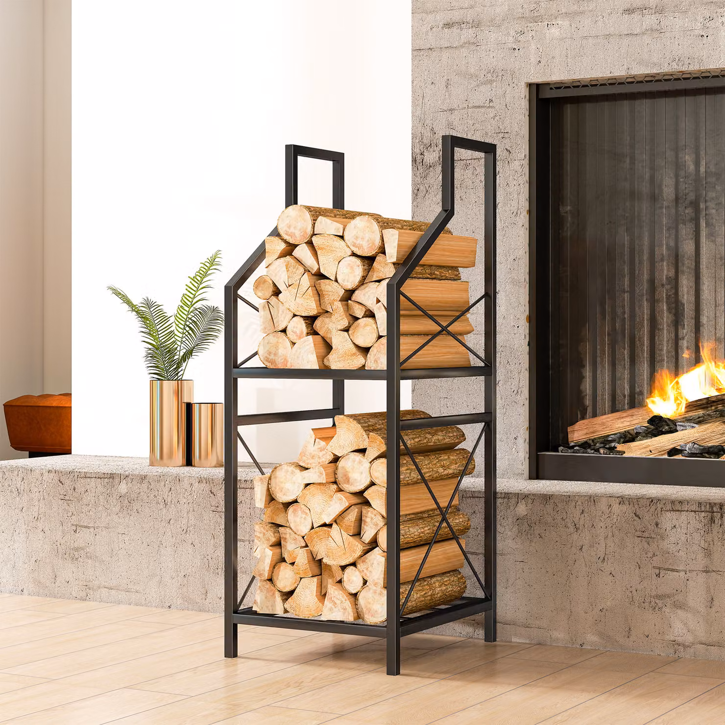 Scaffale porta piante Outsunny a 2 livelli in metallo con base rialzata, Nero, L/P/H: 34 x 30 x 80 cm – 2