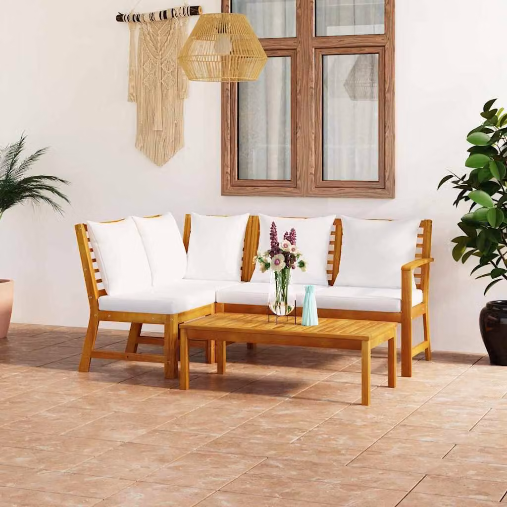 vidaXL Set Divani da Giardino 4 Pezzi in Legno di Acacia con Cuscini Beige e Tavolino da Esterno – 1