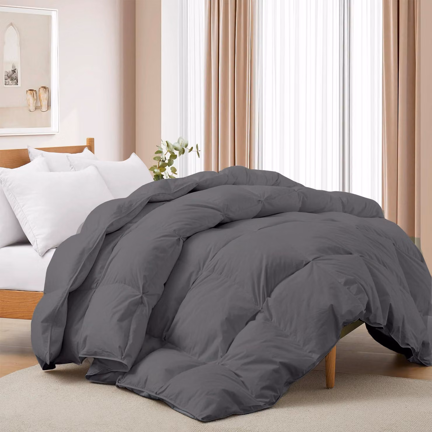 Coperta matrimoniale 200x220 cm, adatta a tutte le stagioni, imbottitura di 420 g/m², 100% cotone, colore grigio scuro