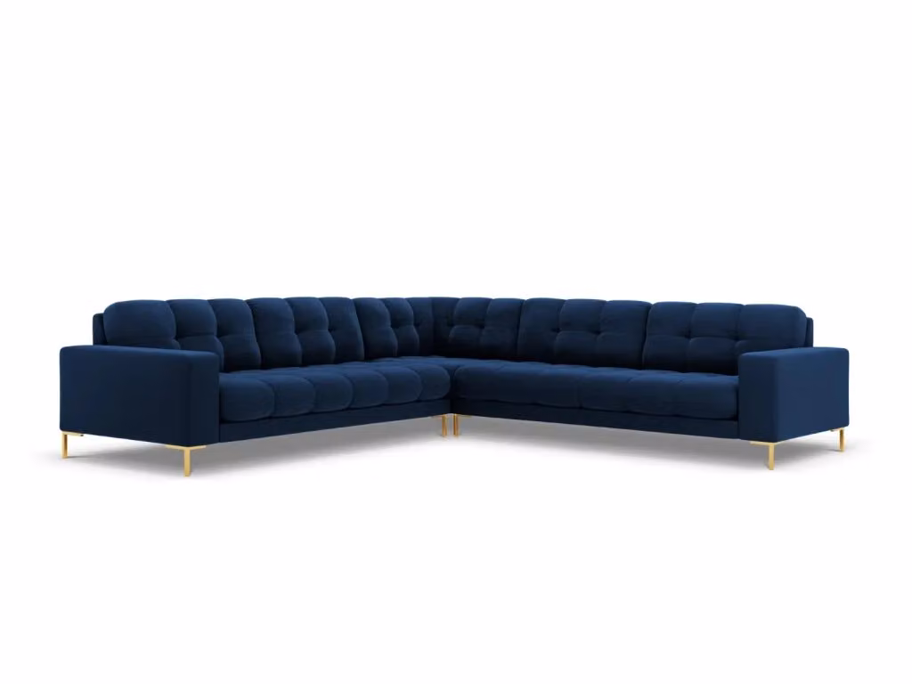 Divano angolare reversibile Bali di Cosmopolitan Design in velluto blu, 6 posti, L 256 cm x P 93 cm x H 75 cm – 2