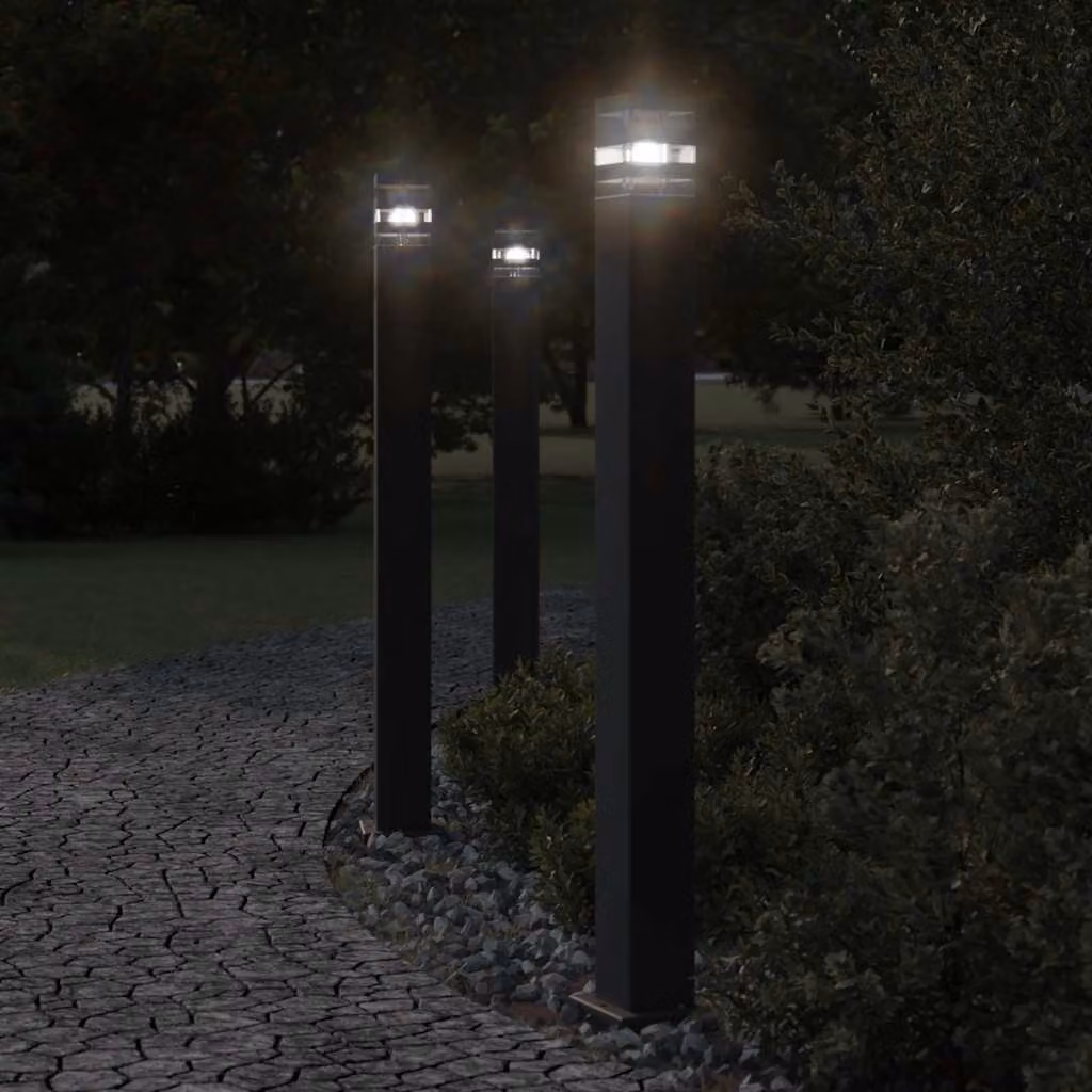 Set di 3 lampade da terra vidaXL per esterni in alluminio nero con sensore di movimento, Altezza: 110 cm