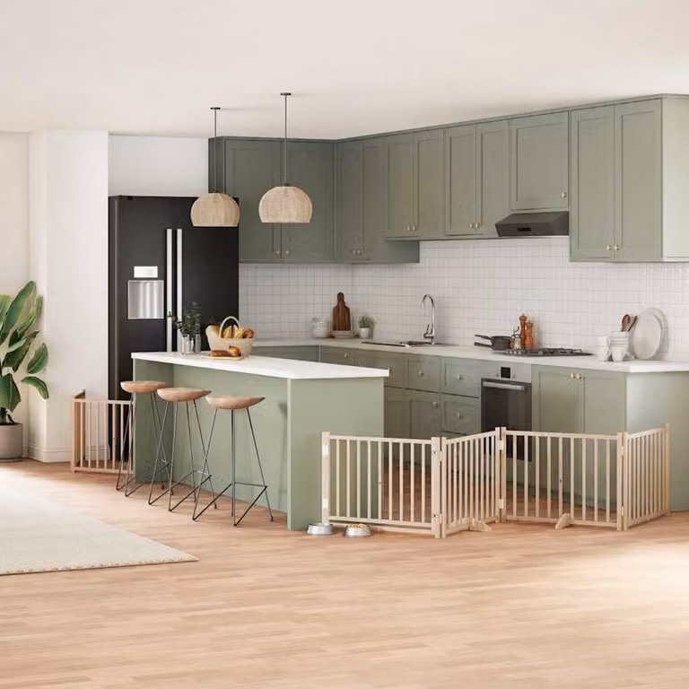 Cancello per cani pieghevole vidaXL in legno di pioppo con 10 pannelli, colore beige o marrone