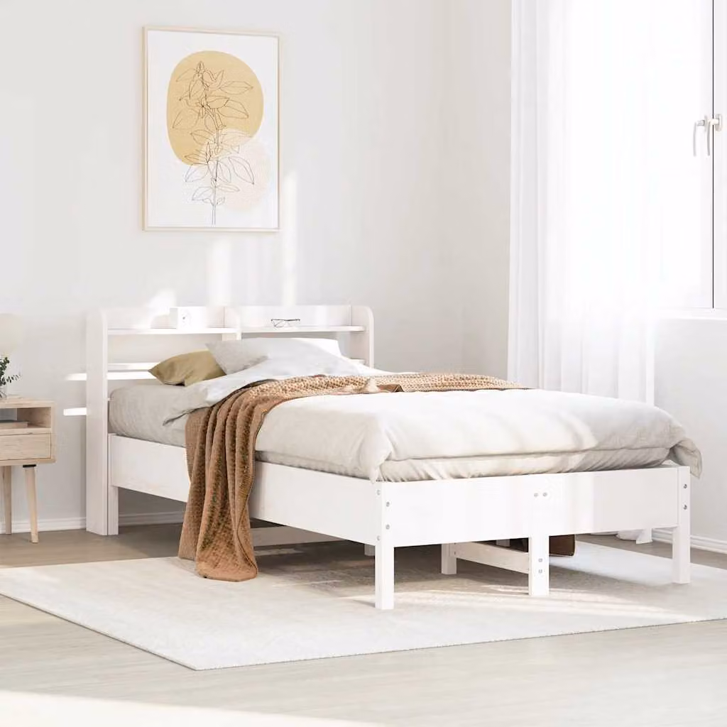vidaXL Letto a casetta in legno massello di pino bianco con ripiani laterali L/P/H: 200 x 100 x 110 cm