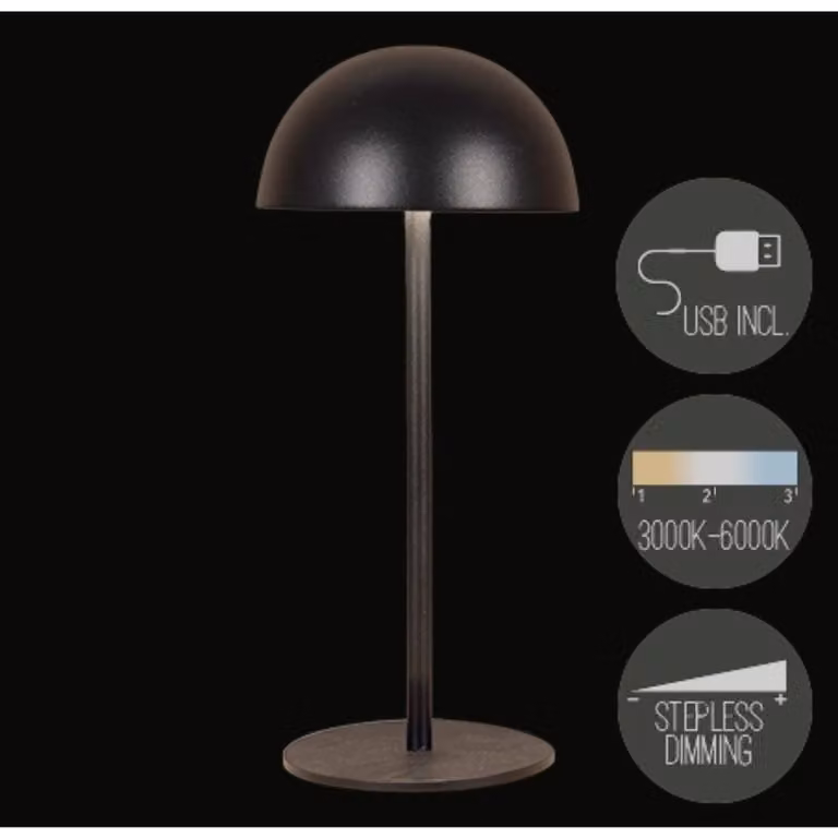 Lampada da tavolo Anna's Collection USB, nera, a LED, ricaricabile, dimmerabile, 9,5 x 22 cm