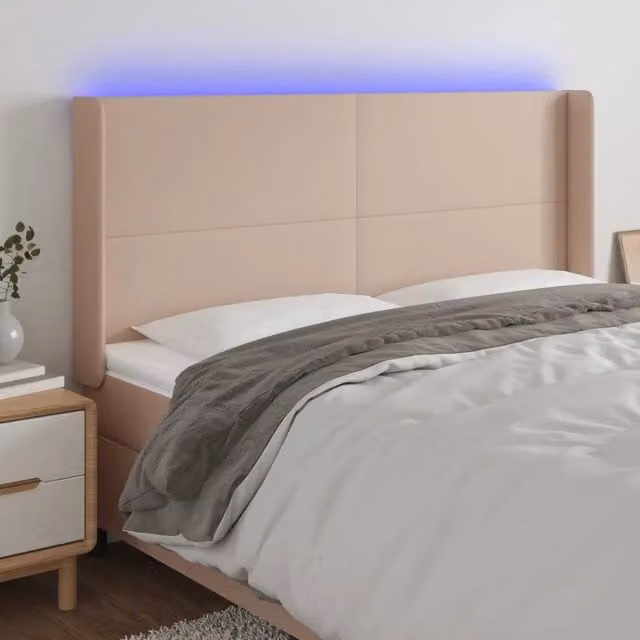 Testiera a LED-Testata con LED Cappuccino 183x16x118/128 cm in Similpelle 819695