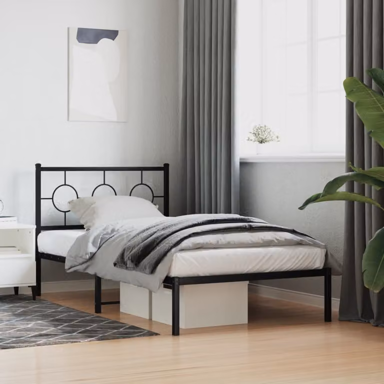 vidaXL Giroletto con Testiera in Metallo Nero per Adulti L/P/H: 200 x 100 x 91 cm