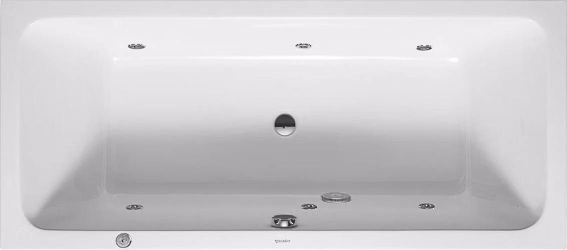 Duravit D-Code baignoire balnéo, 1800x800mm, 2 pentes de dos, Jet Project, rectangulaire, écoulement central, blanc brillant, 760101000JP1000, 760101000JP1000