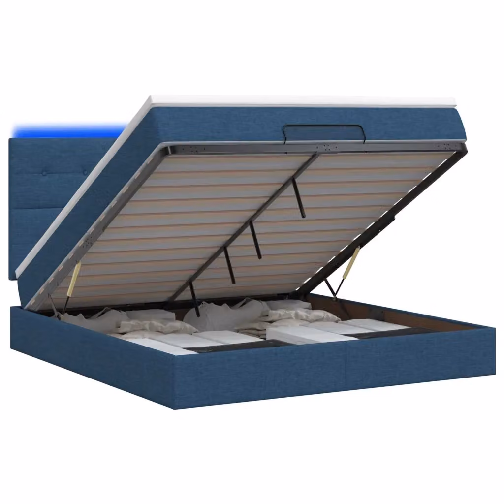 Letto Ottomano con Materasso e Illuminazione LED vidaXL, Colore Blu e Bianco, L/P/H: 140 x 200 x 88 cm – 2