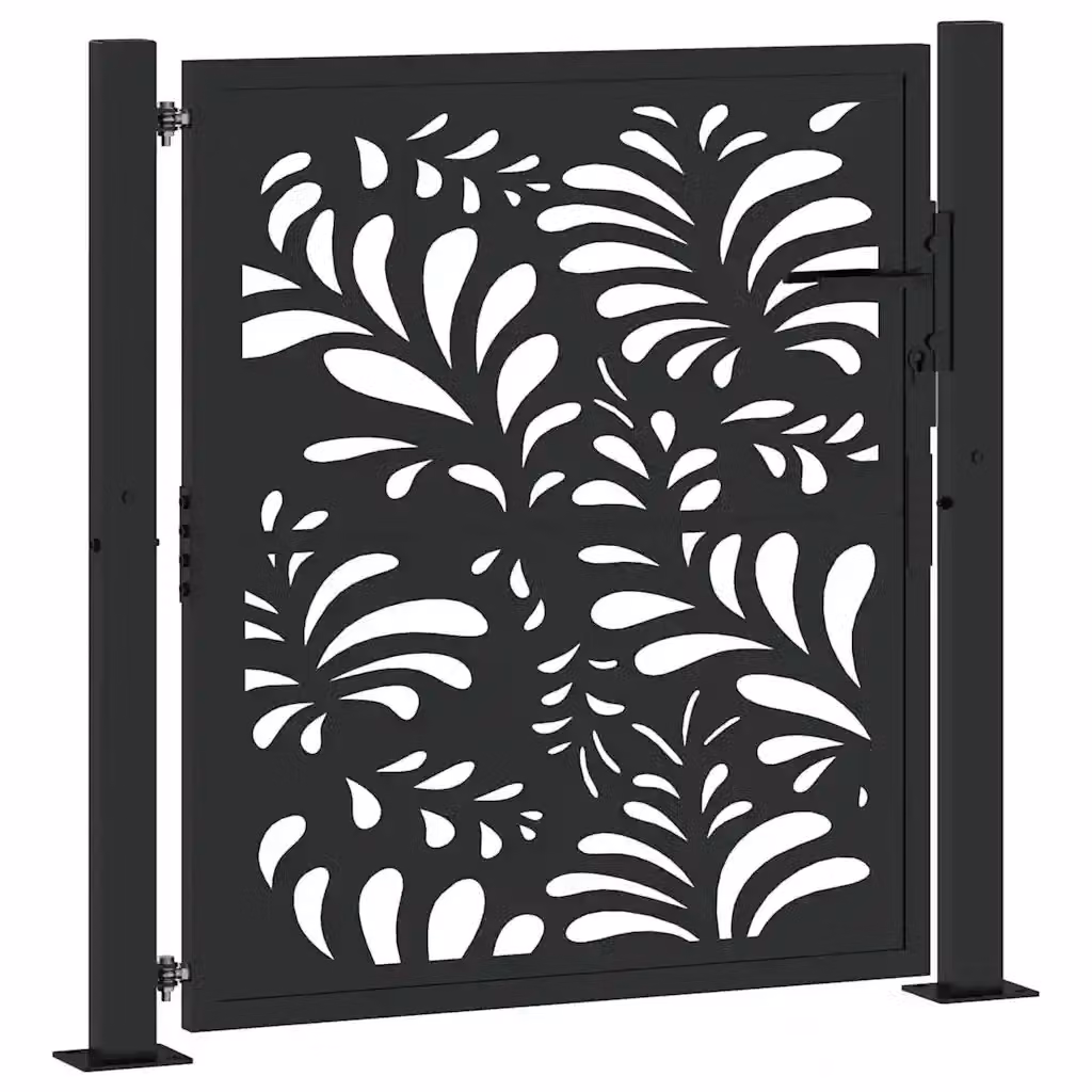 Cancello singolo da giardino vidaXL in acciaio nero con design ondulato L: 106 cm, H: 105 cm, P: 10 cm – 2